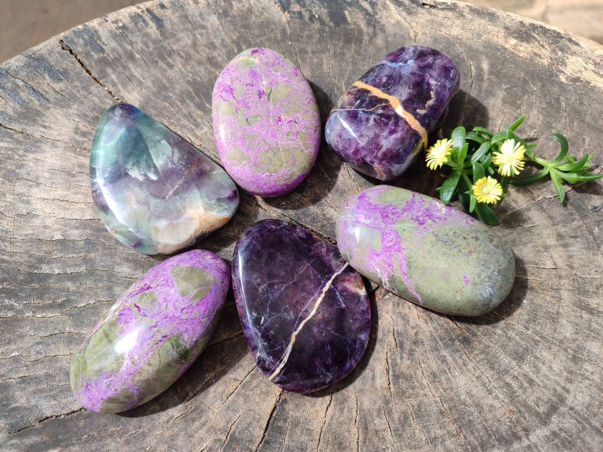 Polished Stichtite And Watermelon Fluorite Free Forms x 6 From Southern Africa - Toprock Gemstones and Minerals 