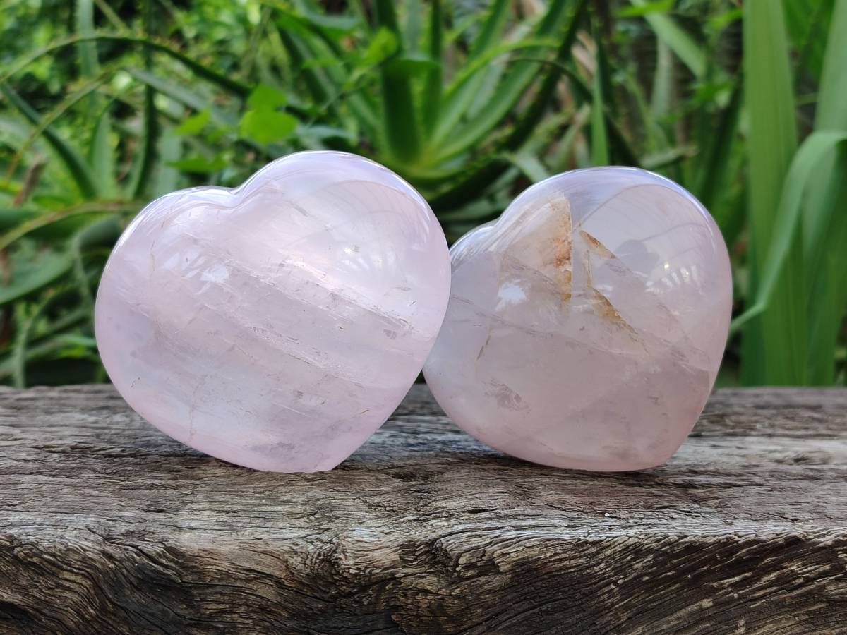 Polished Rose Quartz Hearts x 6 From Madagascar - Toprock Gemstones and Minerals 