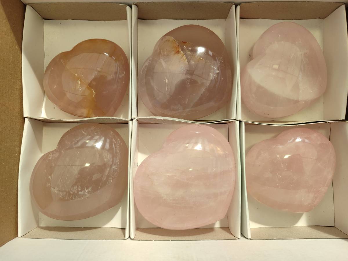 Polished Rose Quartz Hearts x 6 From Madagascar - Toprock Gemstones and Minerals 