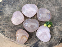 Polished Rose Quartz Hearts x 6 From Madagascar