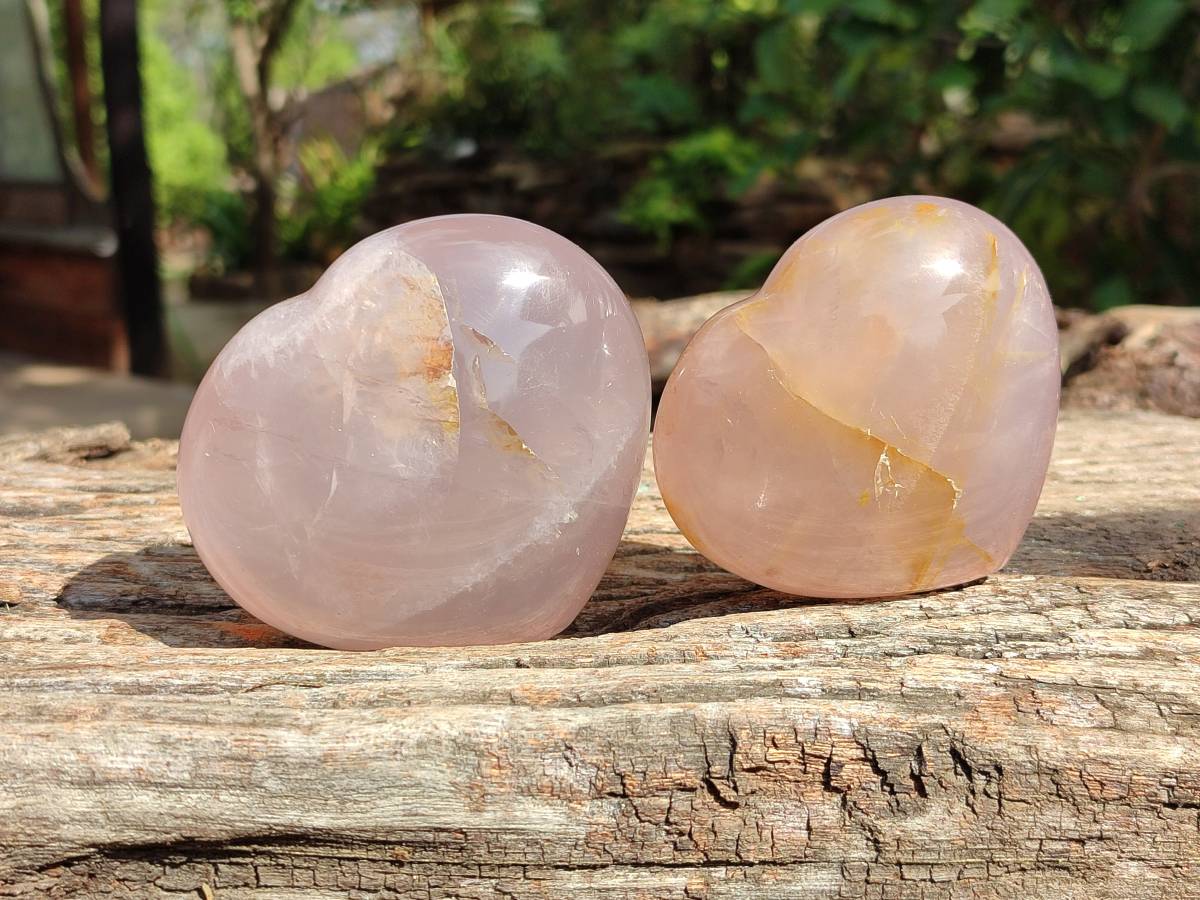 Polished Rose Quartz Hearts x 6 From Madagascar - Toprock Gemstones and Minerals 