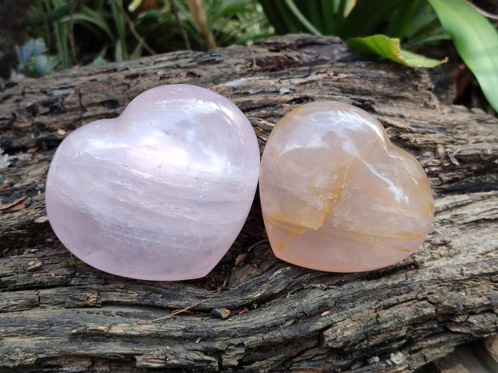 Polished Rose Quartz Hearts x 6 From Madagascar - Toprock Gemstones and Minerals 