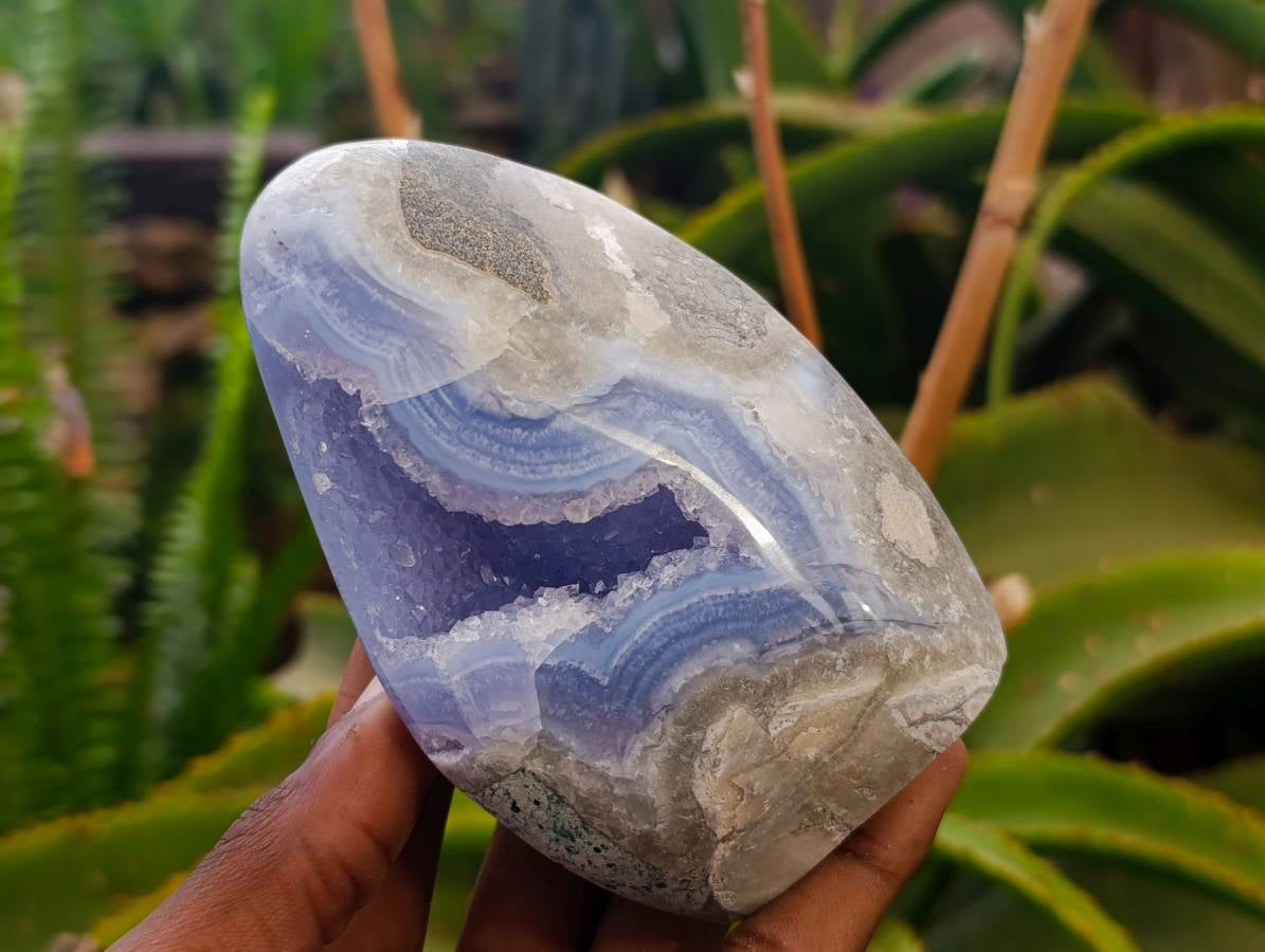 Polished Blue Lace Agate Standing Free Forms x 2 From Nsanje, Malawi - Toprock Gemstones and Minerals 