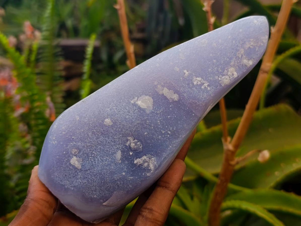 Polished Blue Lace Agate Standing Free Forms x 2 From Nsanje, Malawi - Toprock Gemstones and Minerals 