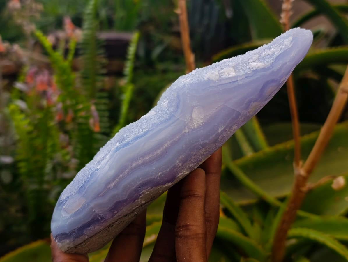 Polished Blue Lace Agate Standing Free Forms x 2 From Nsanje, Malawi - Toprock Gemstones and Minerals 