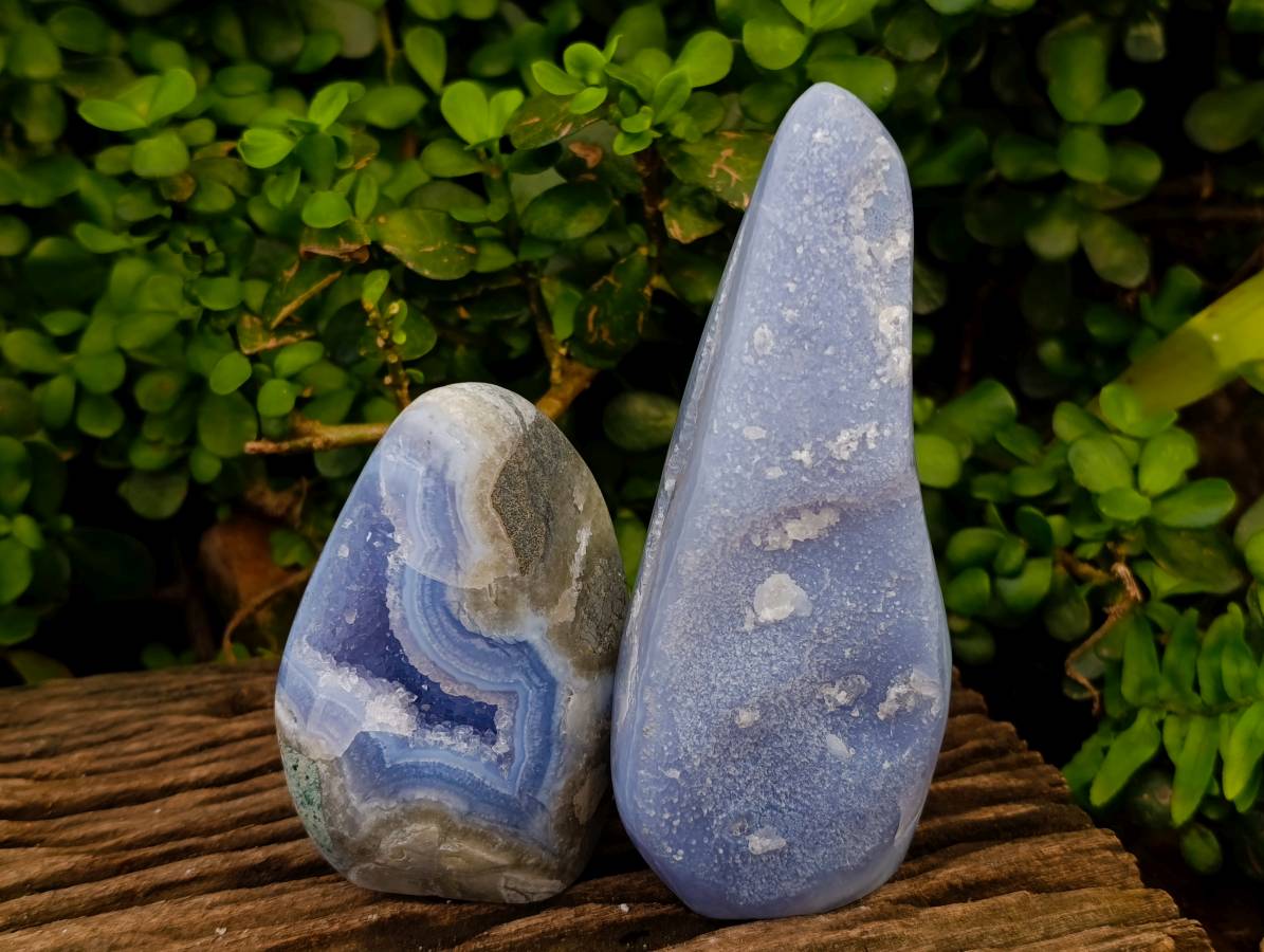 Polished Blue Lace Agate Standing Free Forms x 2 From Nsanje, Malawi - Toprock Gemstones and Minerals 