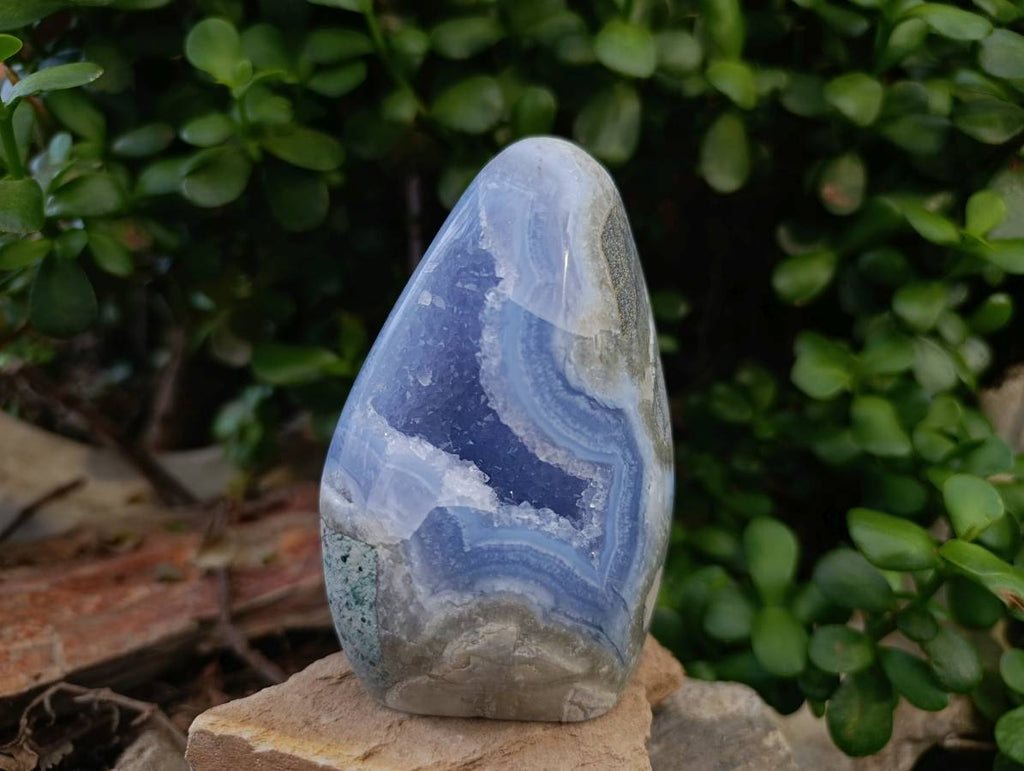 Polished Blue Lace Agate Standing Free Forms x 2 From Nsanje, Malawi - Toprock Gemstones and Minerals 