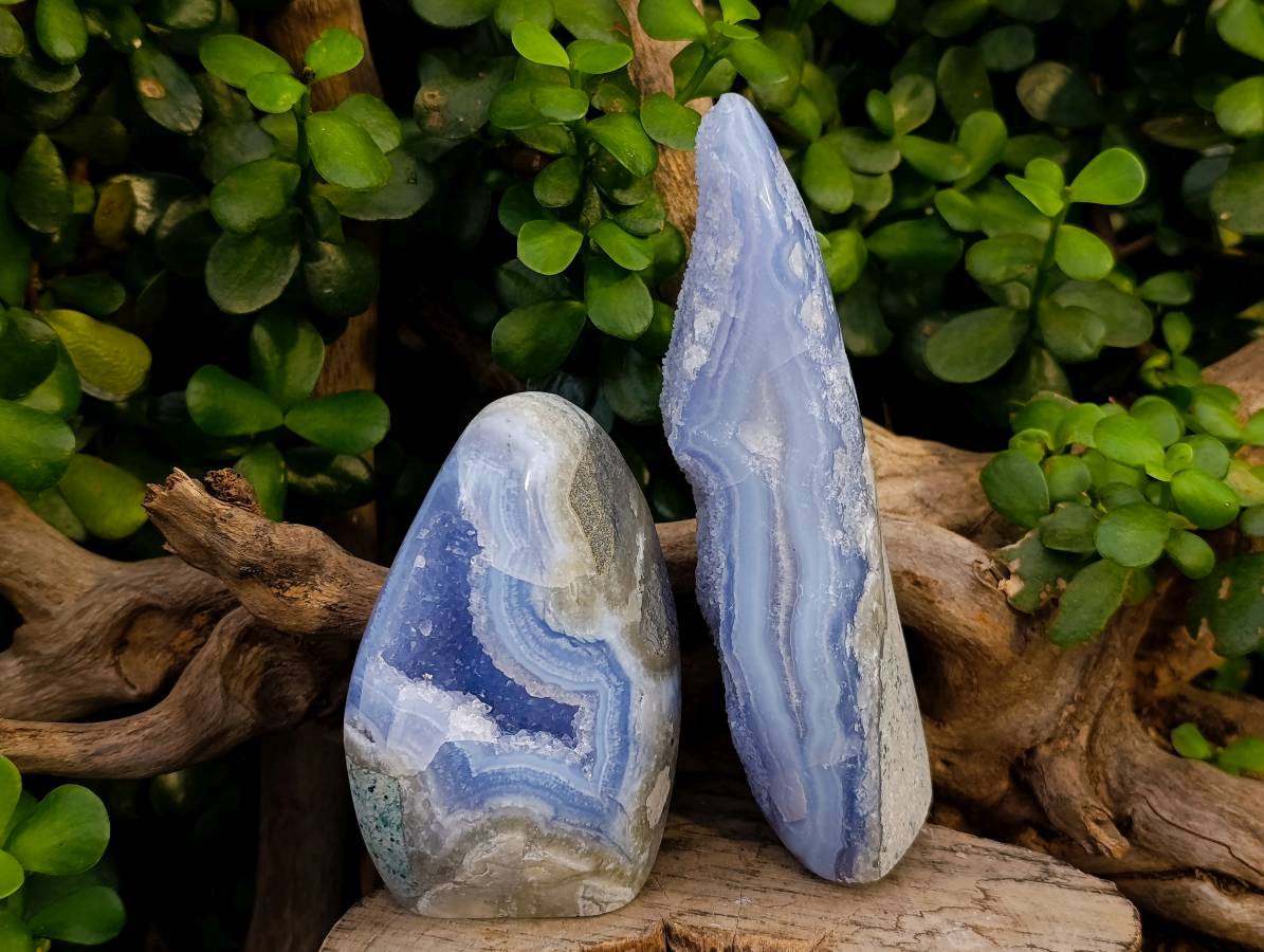 Polished Blue Lace Agate Standing Free Forms x 2 From Nsanje, Malawi - Toprock Gemstones and Minerals 
