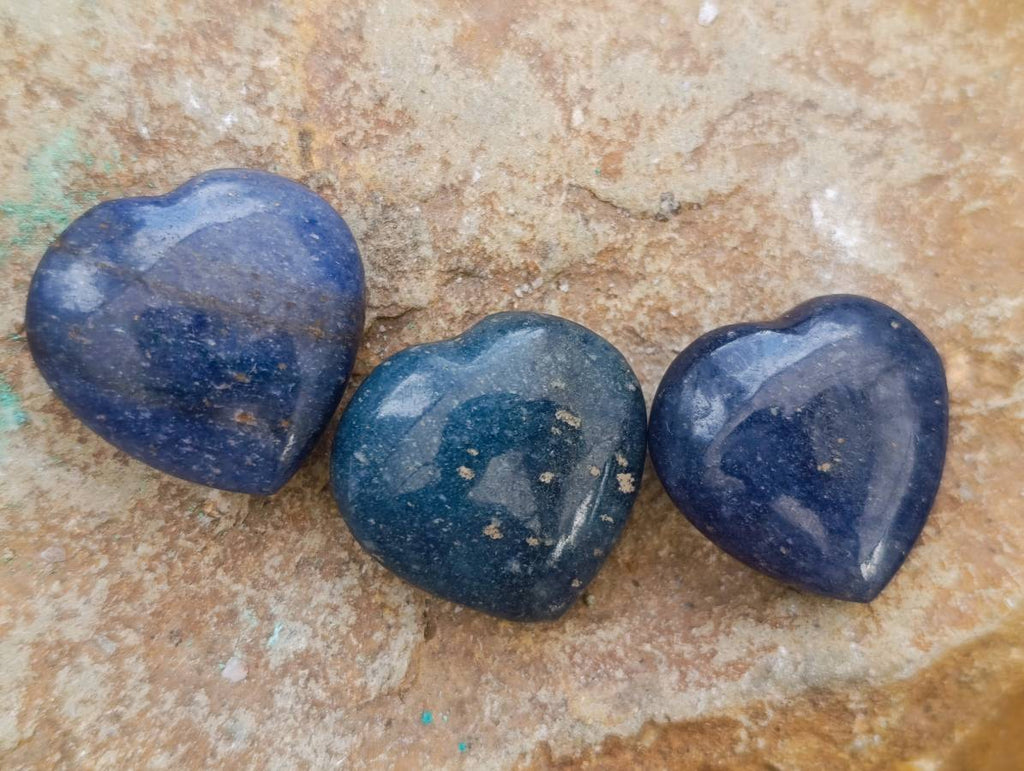 Polished Lazulite Hearts x 35 From Madagascar - Toprock Gemstones and Minerals 