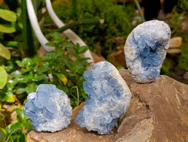 Natural Blue Celestite Specimens x 3 From Sakoany, Madagascar