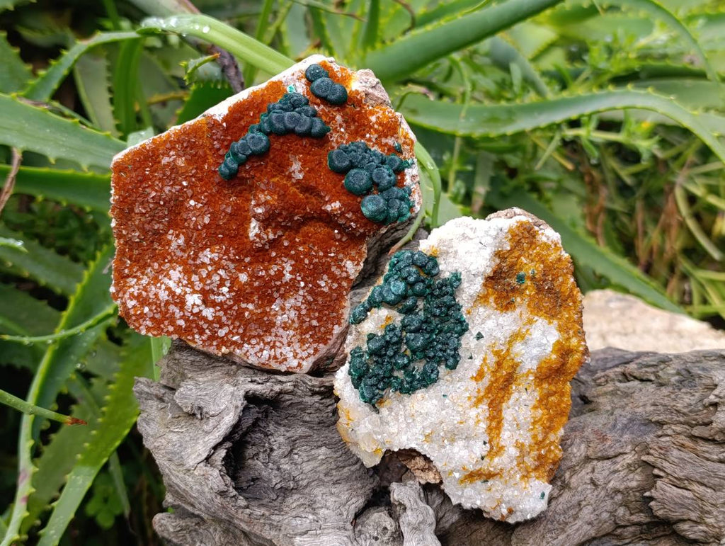 Natural Crystalline Ball Malachite and Drusy Quartz On Dolomite Matrix Specimens x 3 From Kambove, Congo - Toprock Gemstones and Minerals 
