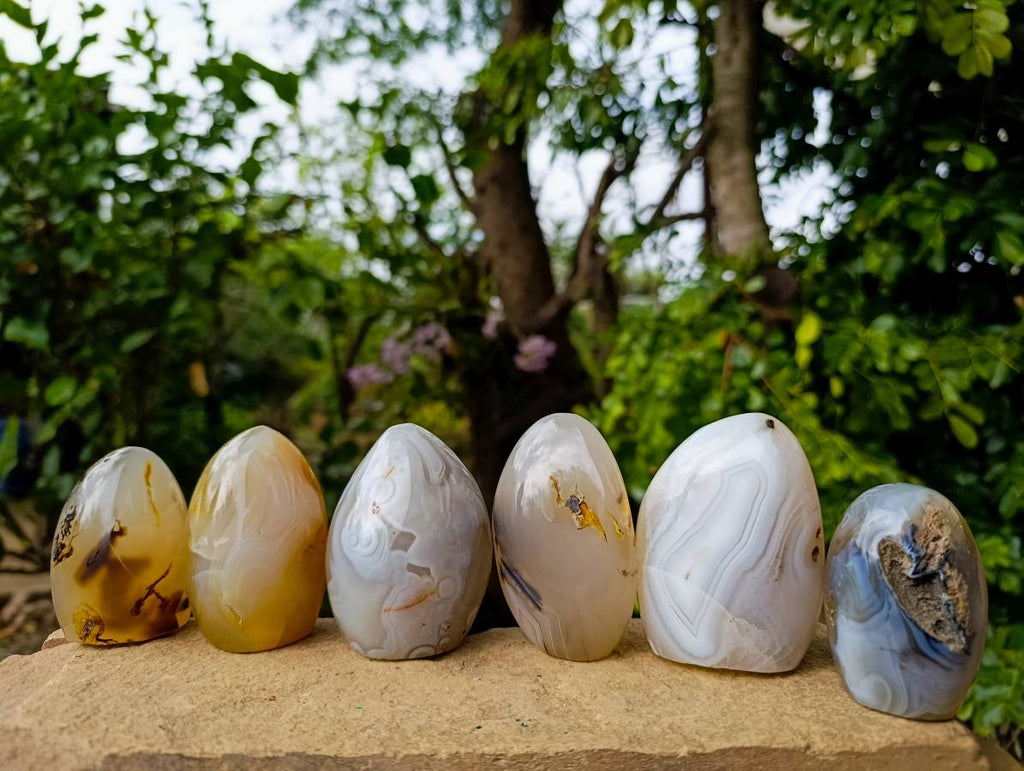 Polished Banded Agate Standing Free Forms x 6 From Madagascar - Toprock Gemstones and Minerals 