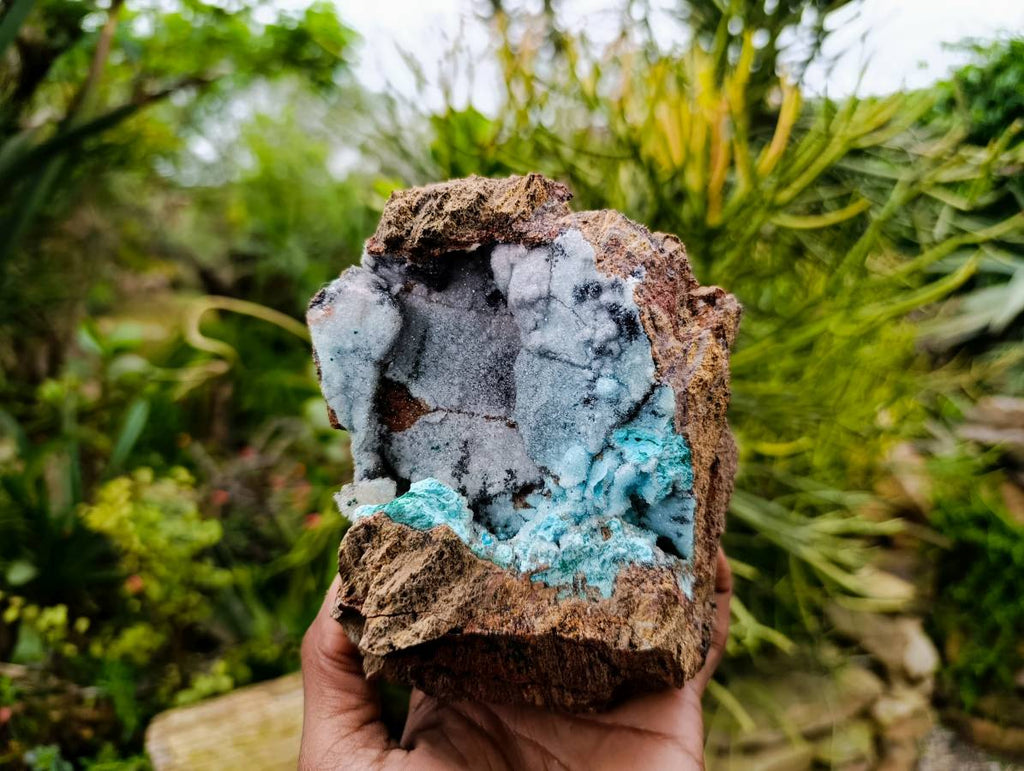 Natural Drusy Coated Chrysocolla With Heterogenite On Copper Dolomite x 1 From Lupoto Mine, Congo - Toprock Gemstones and Minerals 