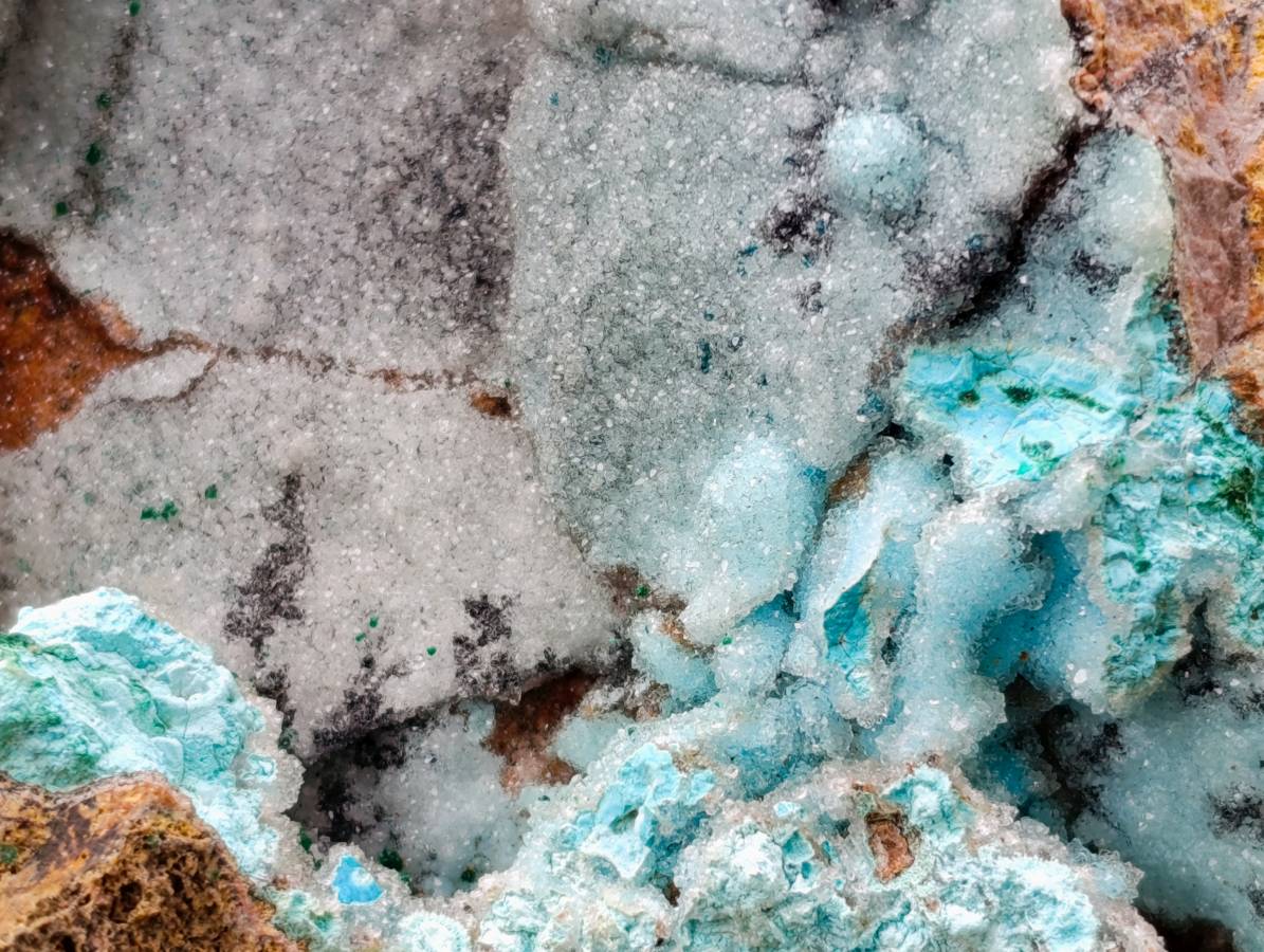 Natural Drusy Coated Chrysocolla With Heterogenite On Copper Dolomite x 1 From Lupoto Mine, Congo - Toprock Gemstones and Minerals 