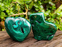 Polished Flower Banded Malachite Free Forms x 3 From Congo