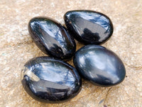 Polished Black Tourmaline Palm Stones x 36 From Madagascar