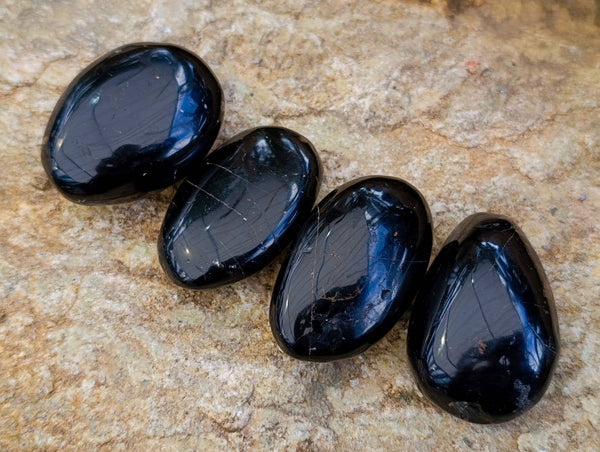 Polished Black Tourmaline Palm Stones x 36 From Madagascar