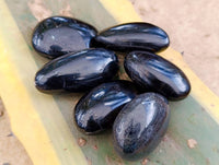 Polished Black Tourmaline Palm Stones x 36 From Madagascar
