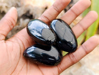 Polished Black Tourmaline Palm Stones x 36 From Madagascar