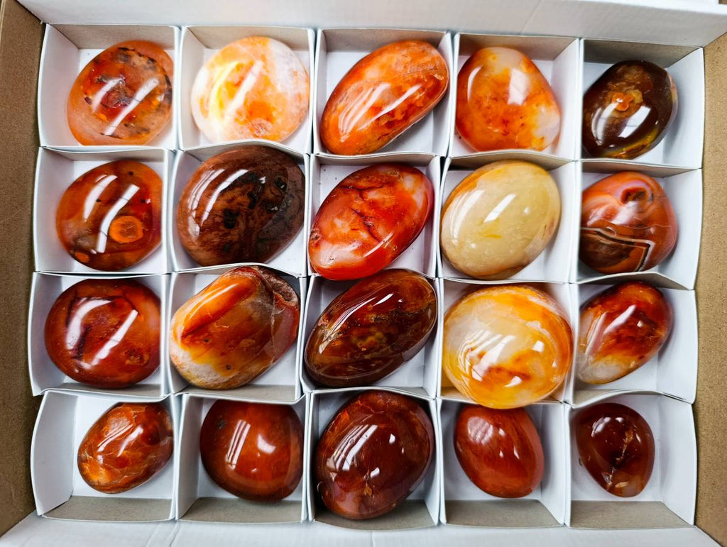 Polished Carnelian Agate Palm Stones x 20 From Madagascar - Toprock Gemstones and Minerals 