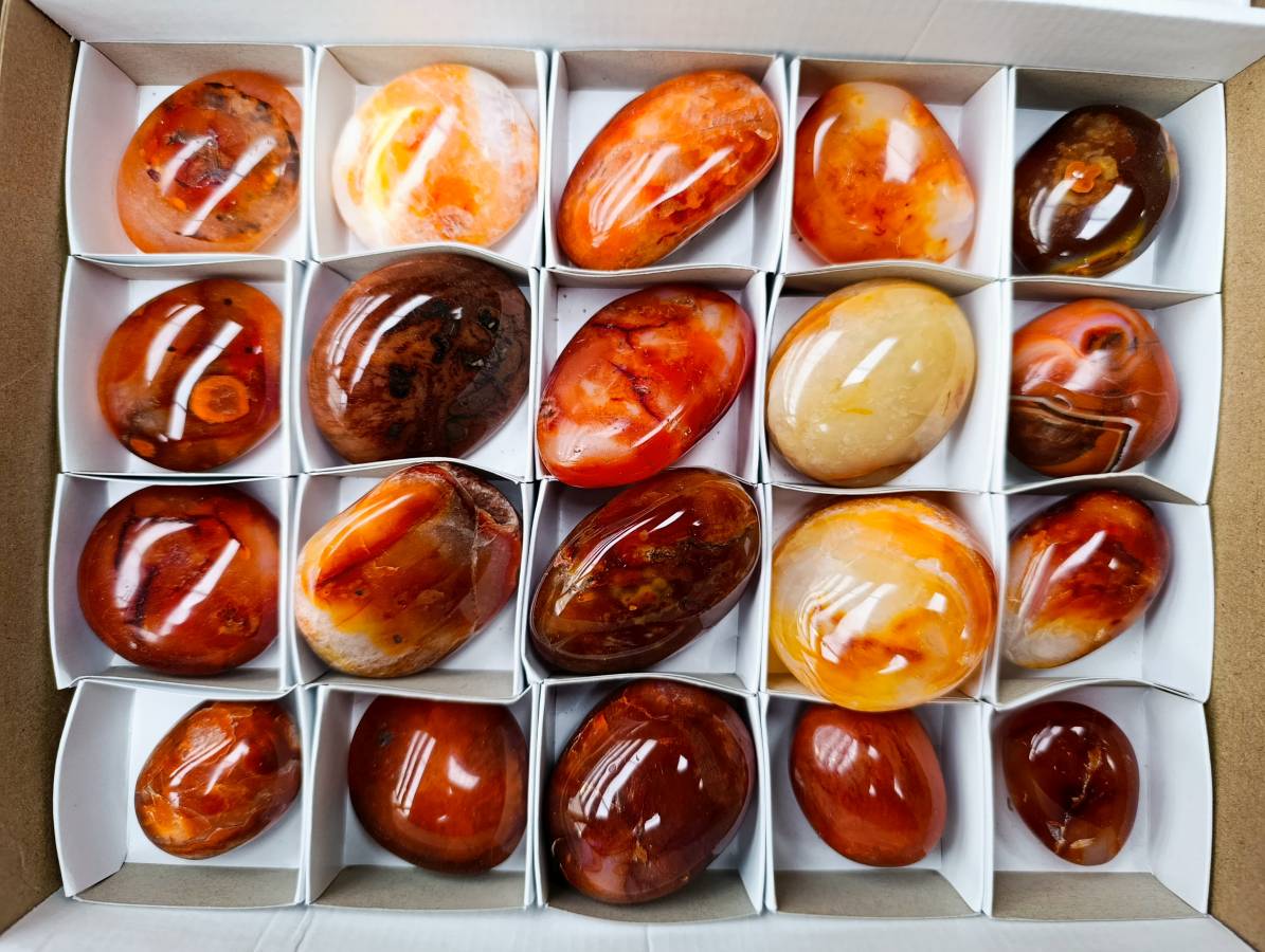 Polished Carnelian Agate Palm Stones x 20 From Madagascar - Toprock Gemstones and Minerals 