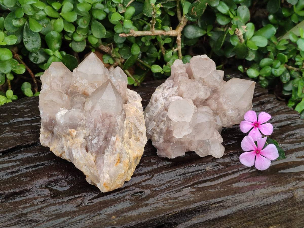 Natural Smokey Phantom Quartz Clusters x 2 From Luena, Congo - Toprock Gemstones and Minerals 