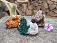 Natural Crystalline Ball Malachite and Drusy Quartz On Dolomite Matrix Specimens x 3 From Kambove, Congo