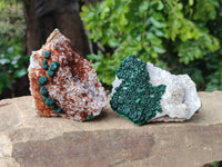 Natural Crystalline Ball Malachite and Drusy Quartz On Dolomite Matrix Specimens x 3 From Kambove, Congo