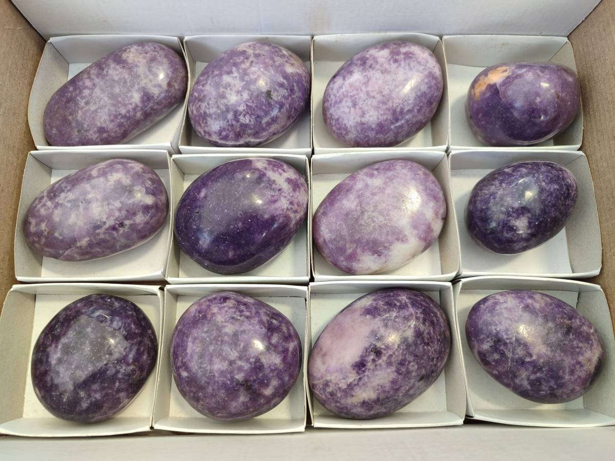 Polished Lepidolite With Pink Rubellite Palm Stones x 12 From Ambatondrazaka, Madagascar - Toprock Gemstones and Minerals 