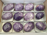 Polished Lepidolite With Pink Rubellite Palm Stones x 12 From Ambatondrazaka, Madagascar
