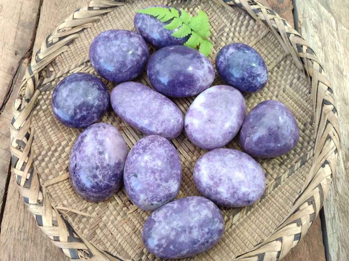 Polished Lepidolite With Pink Rubellite Palm Stones x 12 From Ambatondrazaka, Madagascar - Toprock Gemstones and Minerals 