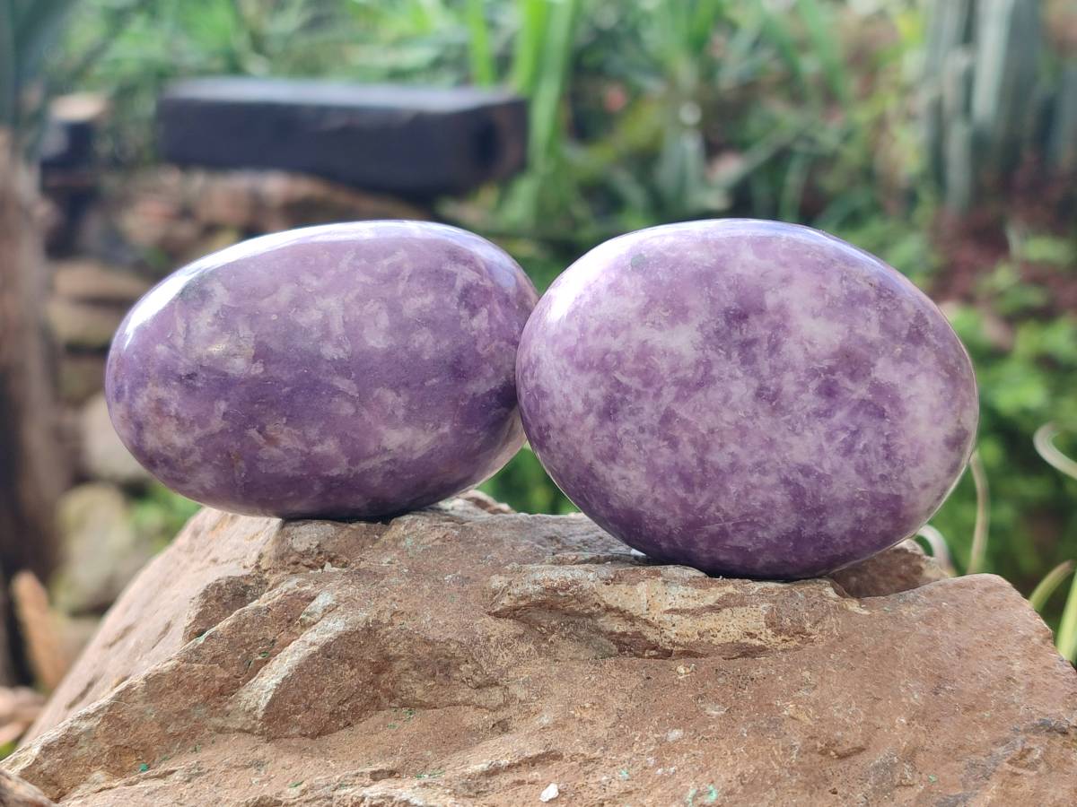 Polished Lepidolite With Pink Rubellite Palm Stones x 12 From Ambatondrazaka, Madagascar - Toprock Gemstones and Minerals 
