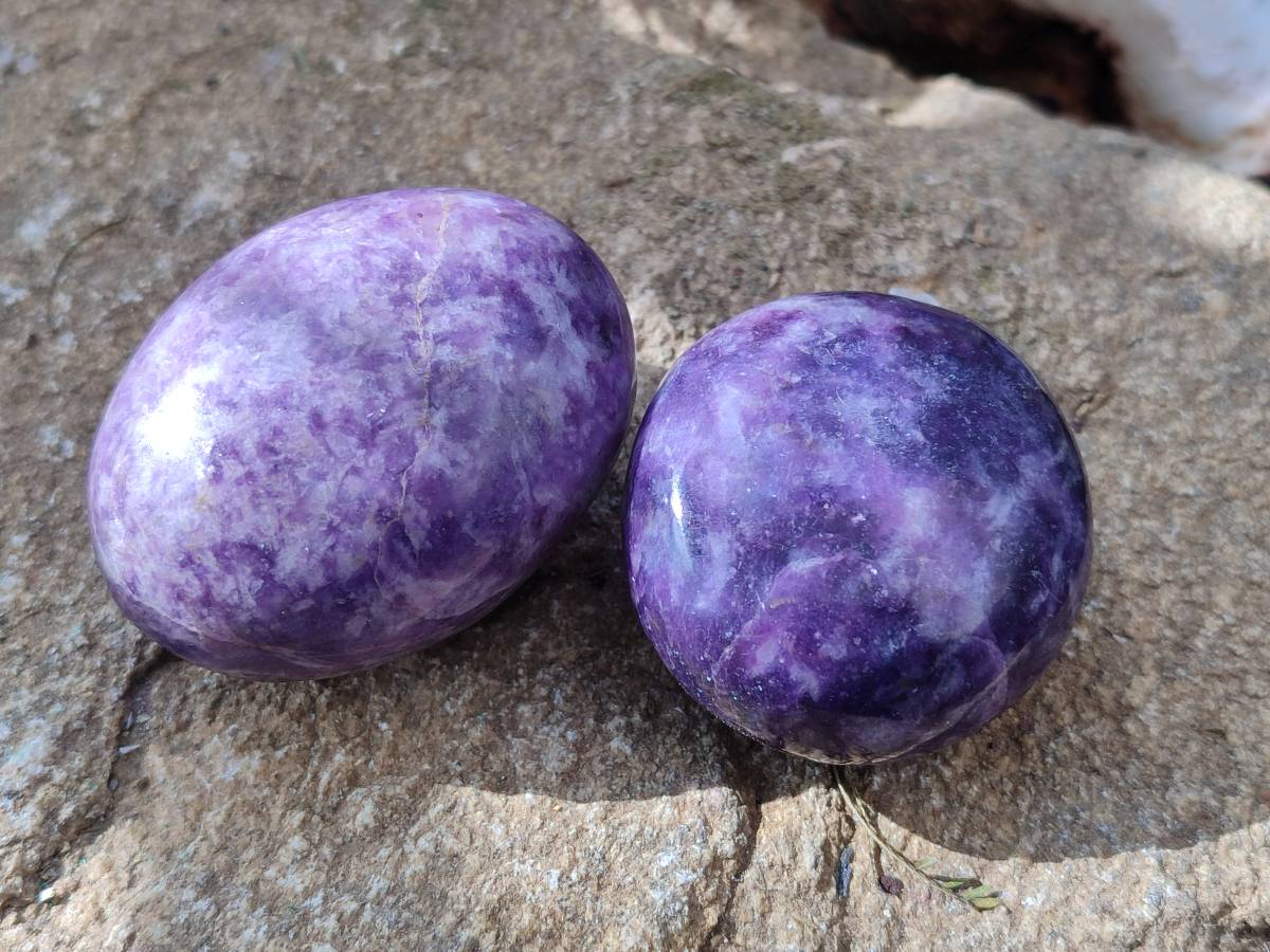 Polished Lepidolite With Pink Rubellite Palm Stones x 12 From Ambatondrazaka, Madagascar - Toprock Gemstones and Minerals 