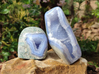 Polished Blue Lace Agate Standing Free Forms x 2 From Nsanje, Malawi