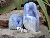 Polished Blue Lace Agate Standing Free Forms x 2 From Nsanje, Malawi