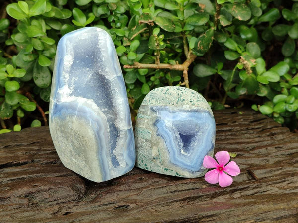 Polished Blue Lace Agate Standing Free Forms x 2 From Nsanje, Malawi