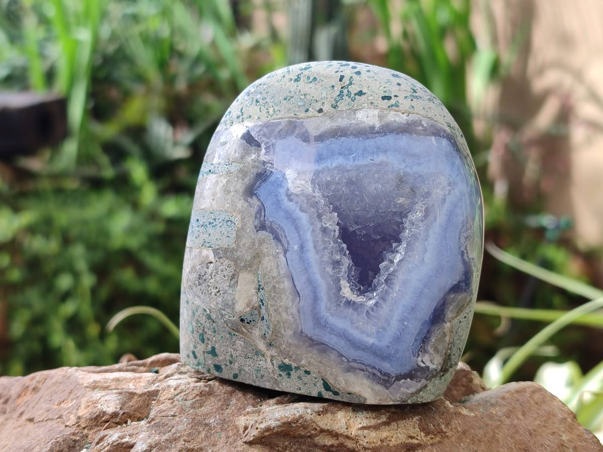 Polished Blue Lace Agate Standing Free Forms x 2 From Nsanje, Malawi - Toprock Gemstones and Minerals 