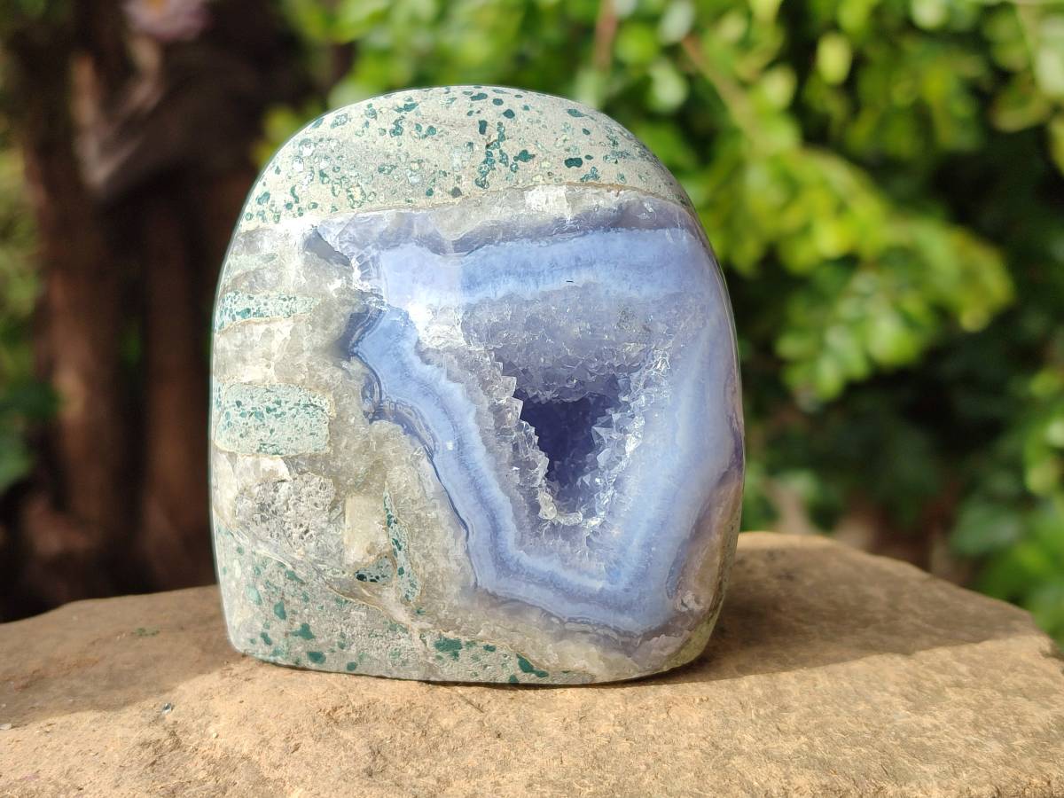 Polished Blue Lace Agate Standing Free Forms x 2 From Nsanje, Malawi - Toprock Gemstones and Minerals 