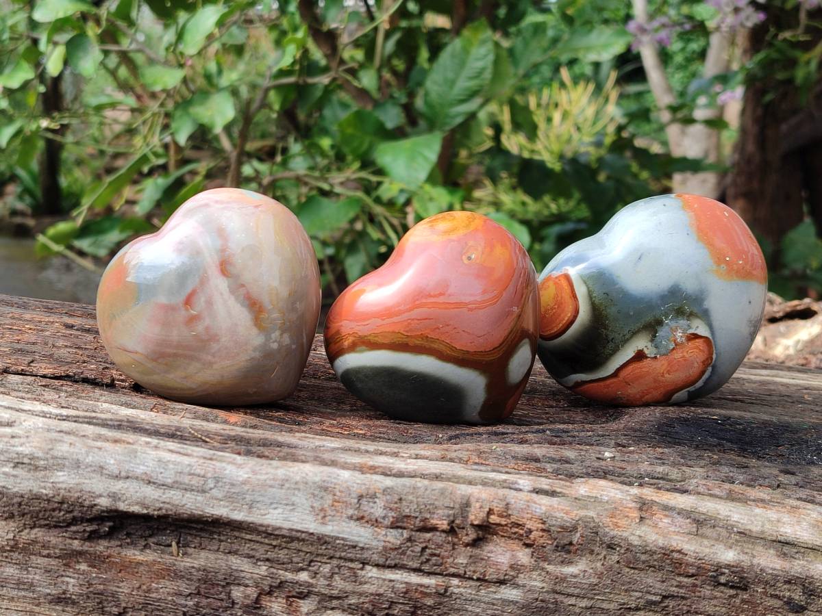 Polished Polychrome Jasper Hearts x 6 From NW Coast, Madagascar - Toprock Gemstones and Minerals 