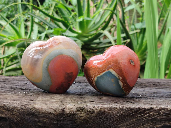 Polished Polychrome Jasper Hearts x 6 From NW Coast, Madagascar