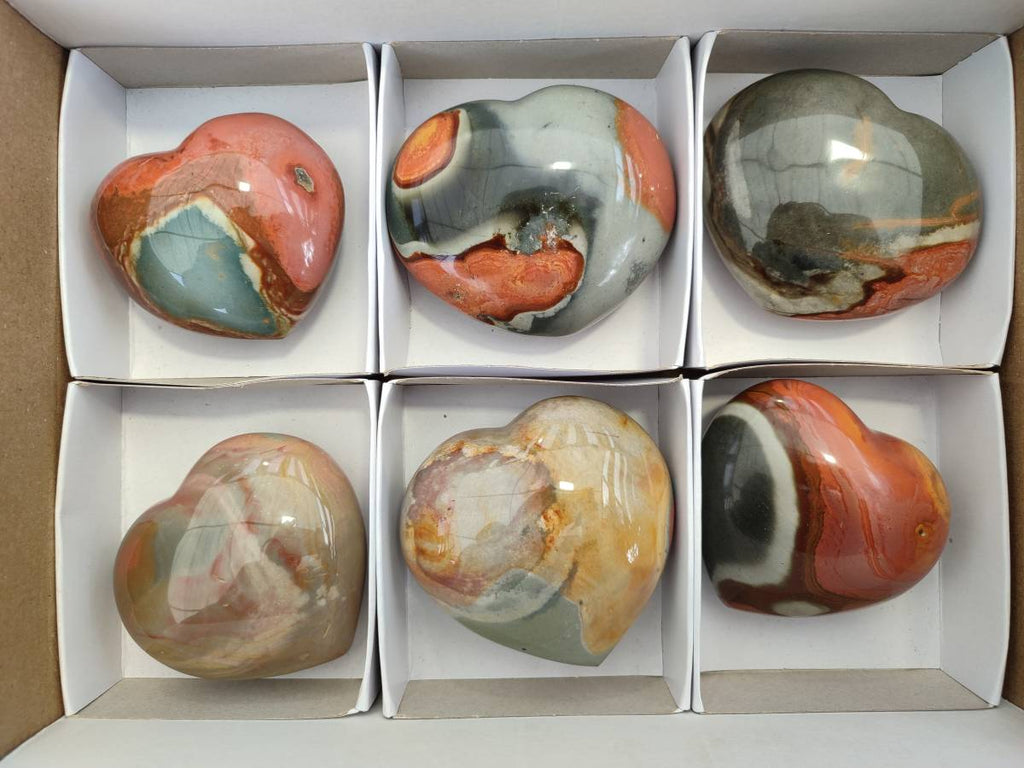 Polished Polychrome Jasper Hearts x 6 From NW Coast, Madagascar - Toprock Gemstones and Minerals 