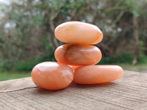 Polished Orange Twist Calcite Palm Stones x 20 From Maevantanana, Madagascar