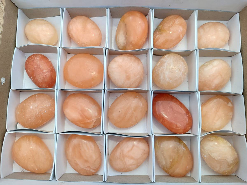 Polished Orange Twist Calcite Palm Stones x 20 From Maevantanana, Madagascar - Toprock Gemstones and Minerals 