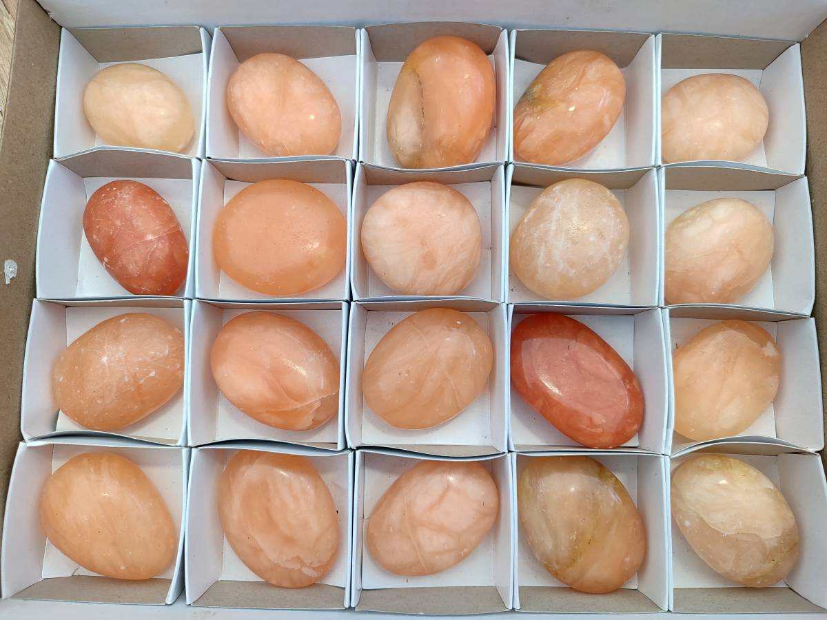 Polished Orange Twist Calcite Palm Stones x 20 From Maevantanana, Madagascar - Toprock Gemstones and Minerals 