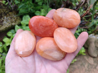 Polished Orange Twist Calcite Palm Stones x 20 From Maevantanana, Madagascar
