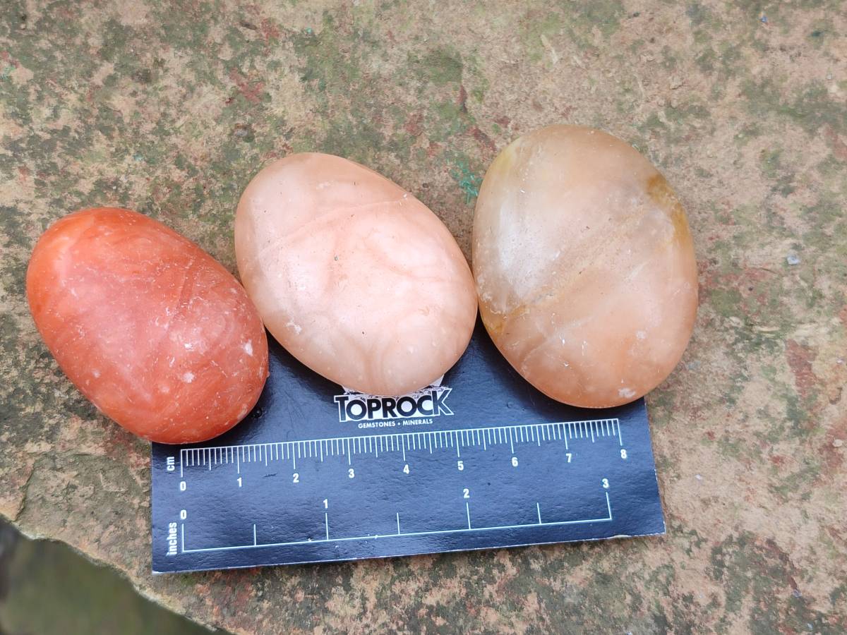 Polished Orange Twist Calcite Palm Stones x 20 From Maevantanana, Madagascar - Toprock Gemstones and Minerals 