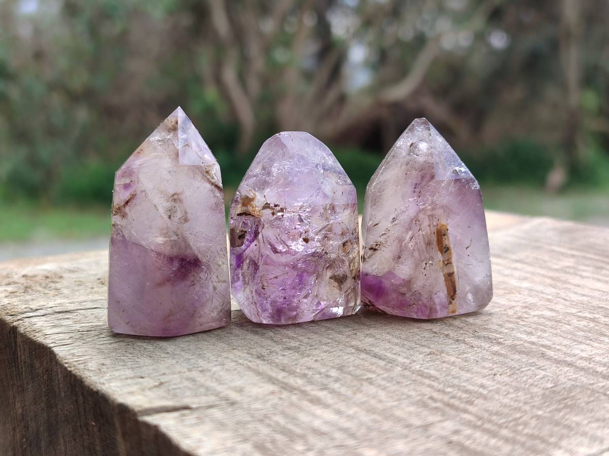 Polished Window Amethyst Quartz Points x 12 From Akansobe, Madagascar - Toprock Gemstones and Minerals 