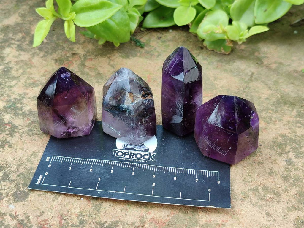Polished Window Amethyst Quartz Points x 12 From Akansobe, Madagascar - Toprock Gemstones and Minerals 