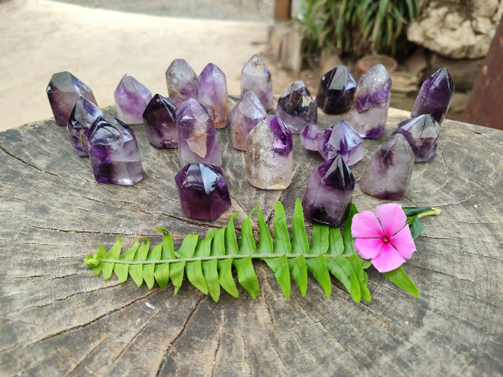 Polished Window Amethyst Quartz Points x 12 From Akansobe, Madagascar - Toprock Gemstones and Minerals 