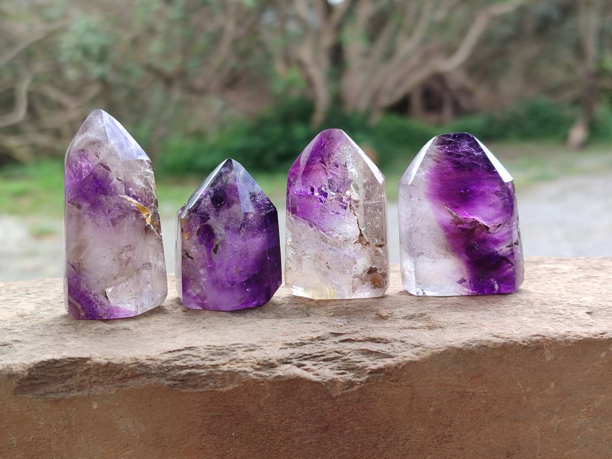 Polished Window Amethyst Quartz Points x 12 From Akansobe, Madagascar - Toprock Gemstones and Minerals 